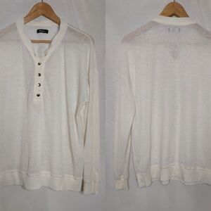 Michael Lauren FERRARI PULLOVER Burnout Lightweight Thermal Henley Cream White S